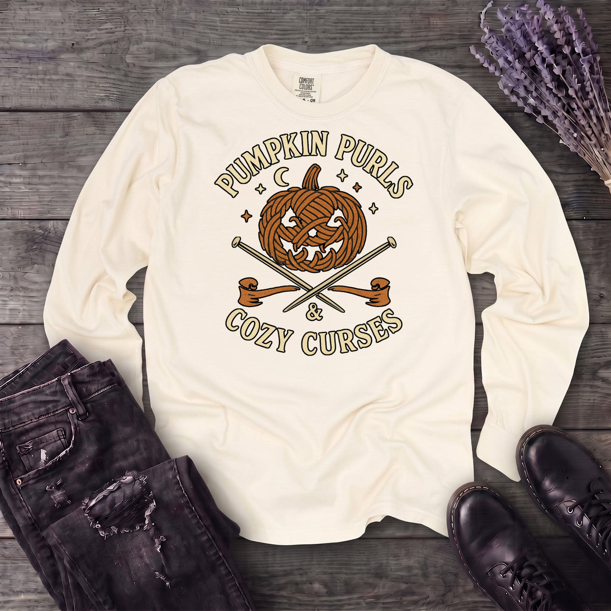 Pumpkin Purls And Cozy Curses Long Sleeve T-Shirt