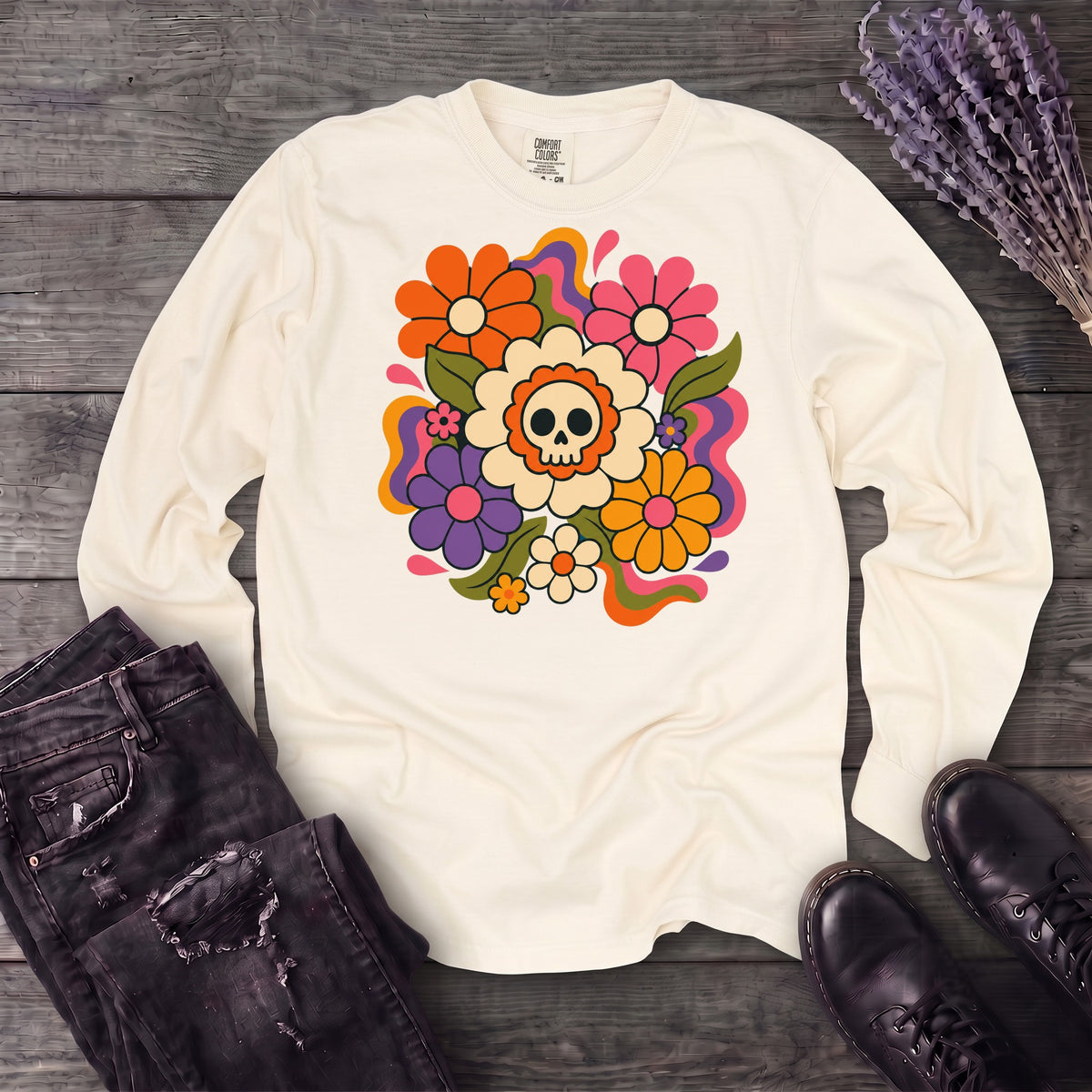 skull daisies Long Sleeve T-Shirt