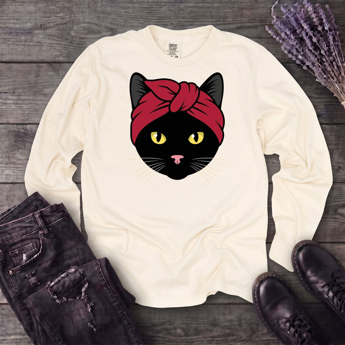 Black Cat Headband Long Sleeve T-Shirt