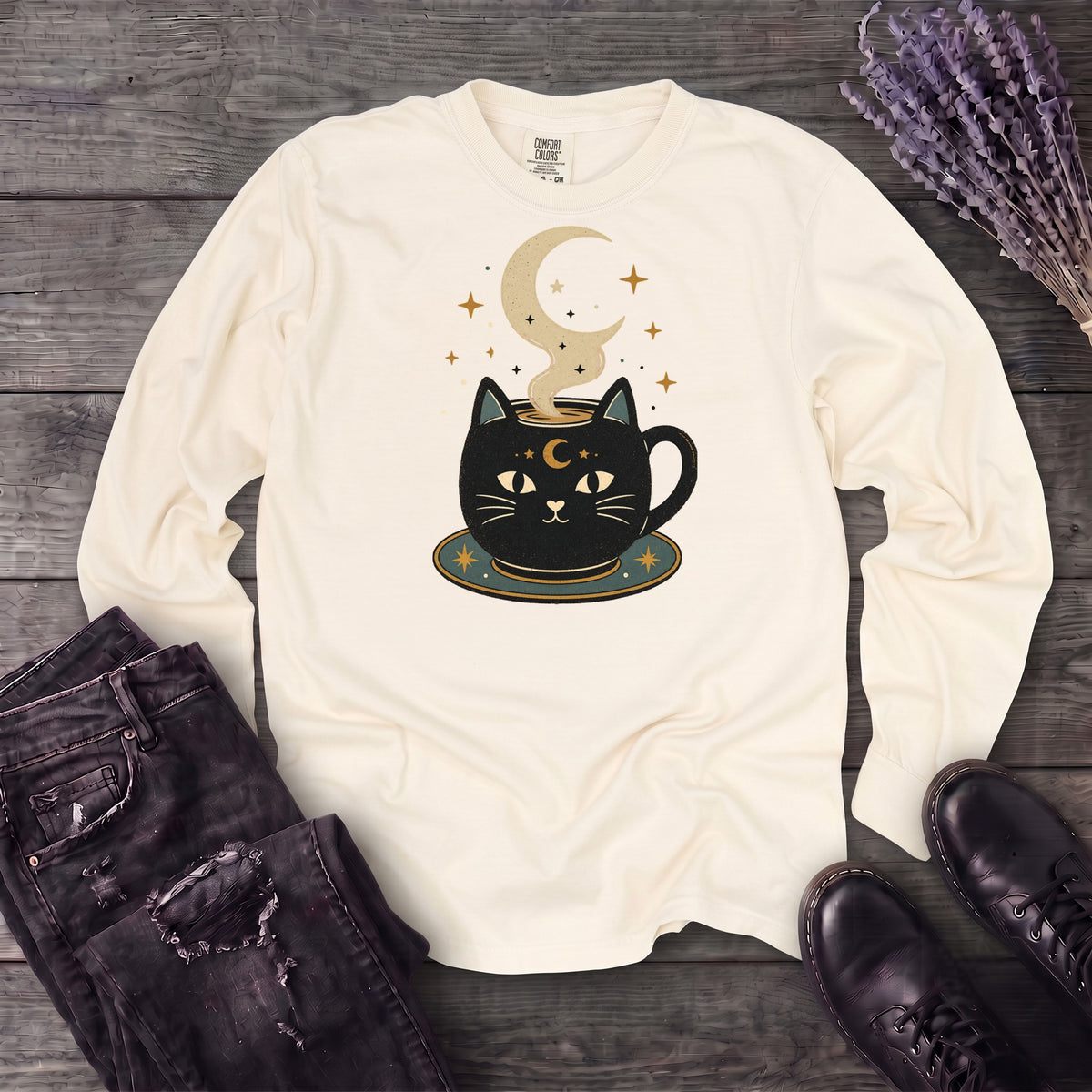 Celestial Cat Coffee Long Sleeve T-Shirt