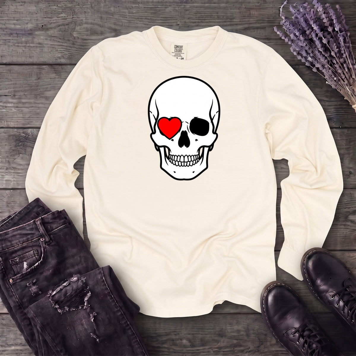 Heart Eye Skull Long Sleeve T-Shirt