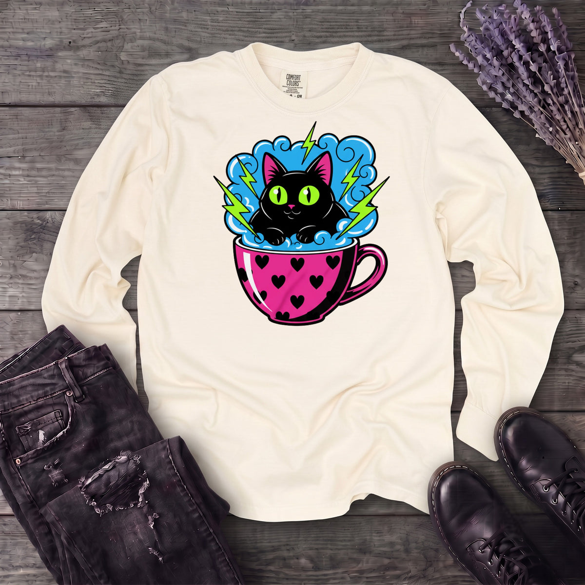 Cat Heart Mug Y2k 90s Long Sleeve T-Shirt