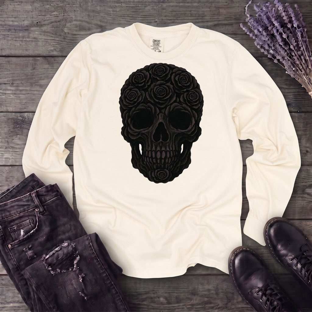 Black Rose Skull Long Sleeve T-Shirt