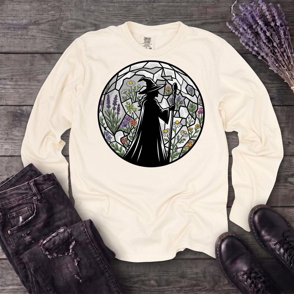 stained glass botanical witch Long Sleeve T-Shirt