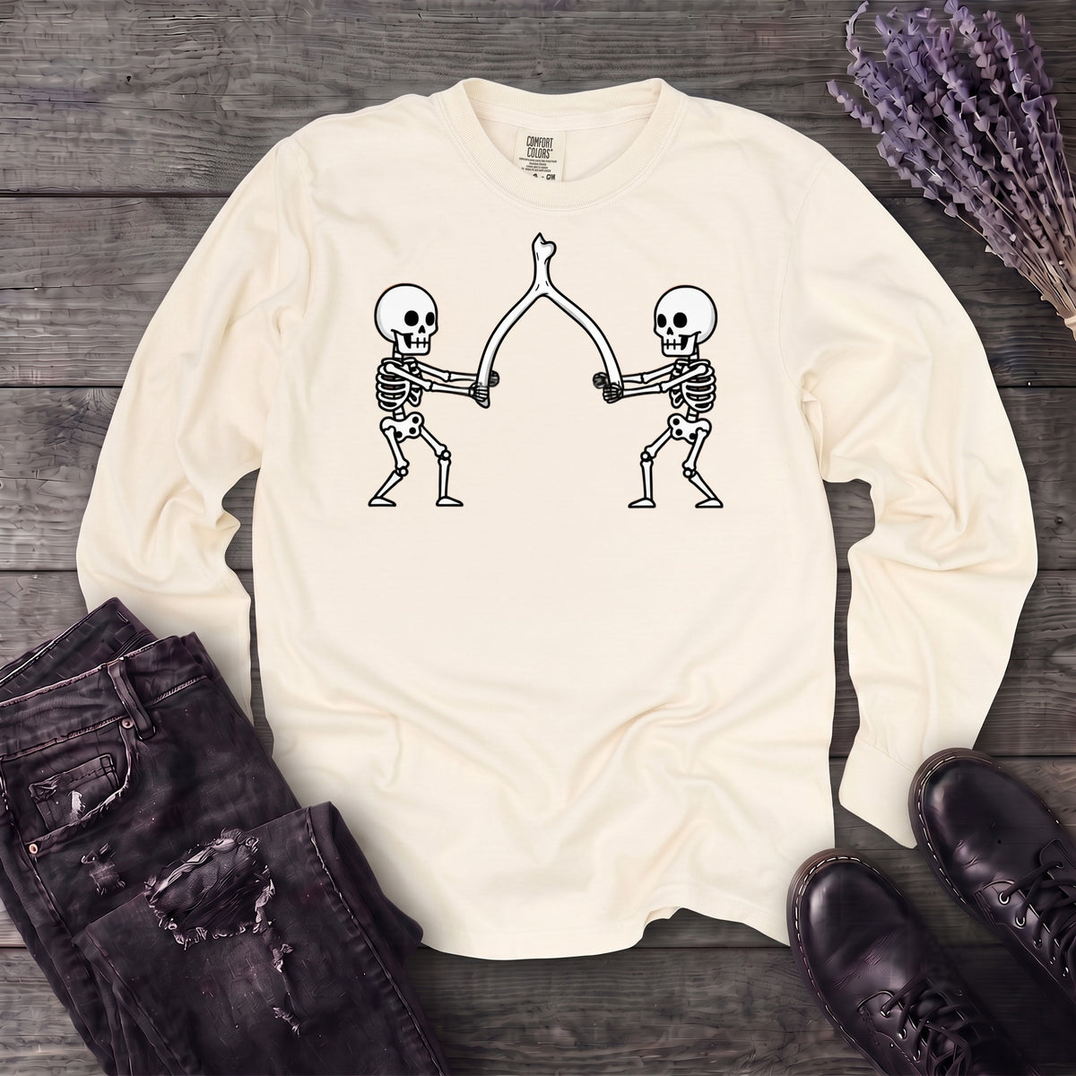 Skeleton Wishbone Pull Long Sleeve T-Shirt