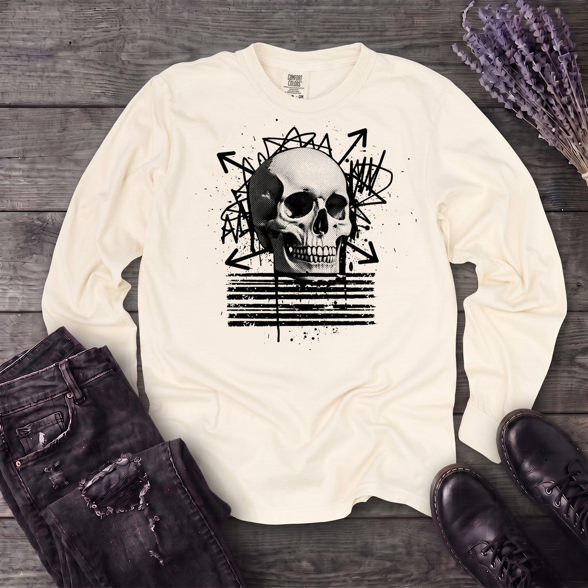 Grunge Skull Long Sleeve T-Shirt
