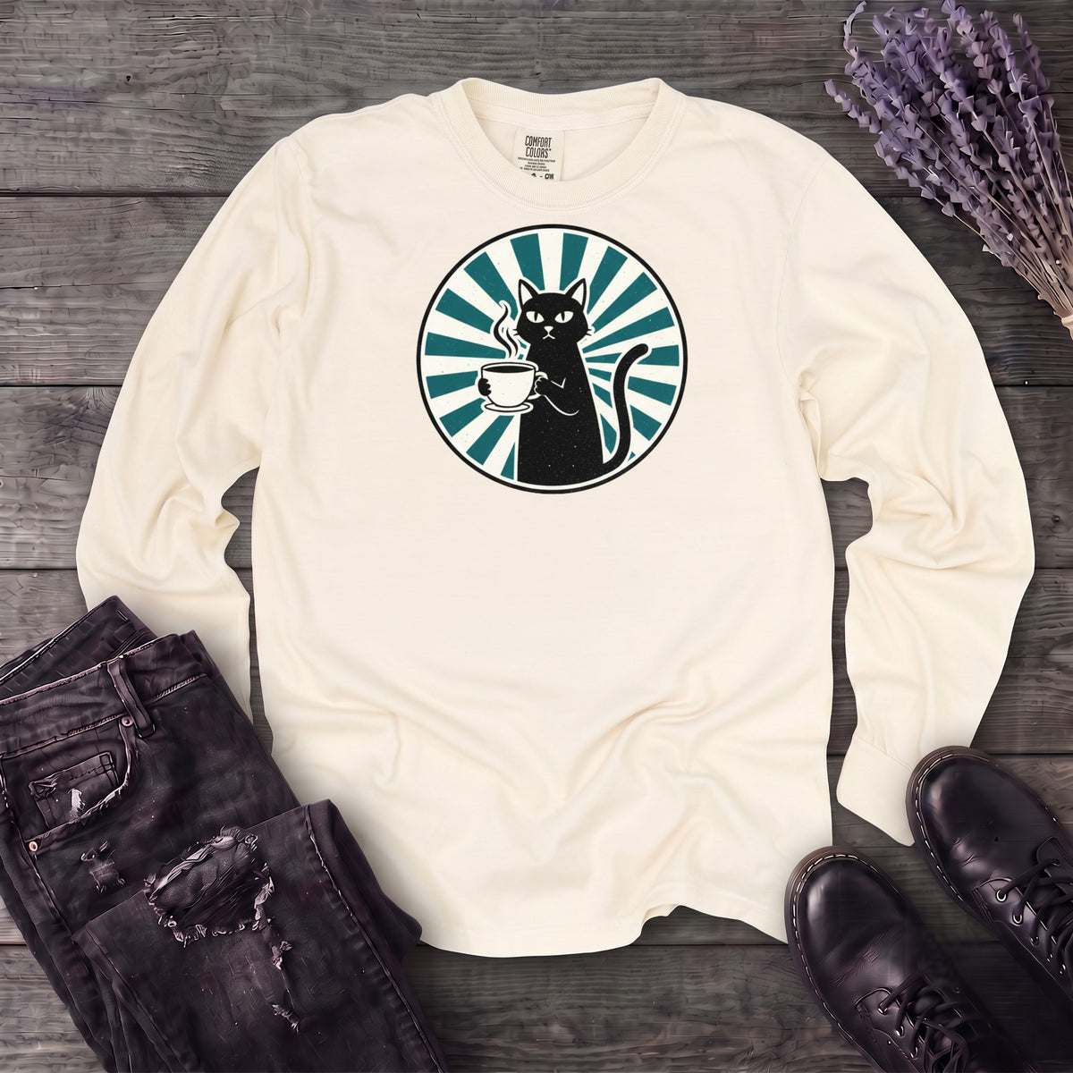 Black Cat Coffee Long Sleeve T-Shirt