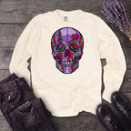botanical stained glass skull Long Sleeve T-Shirt