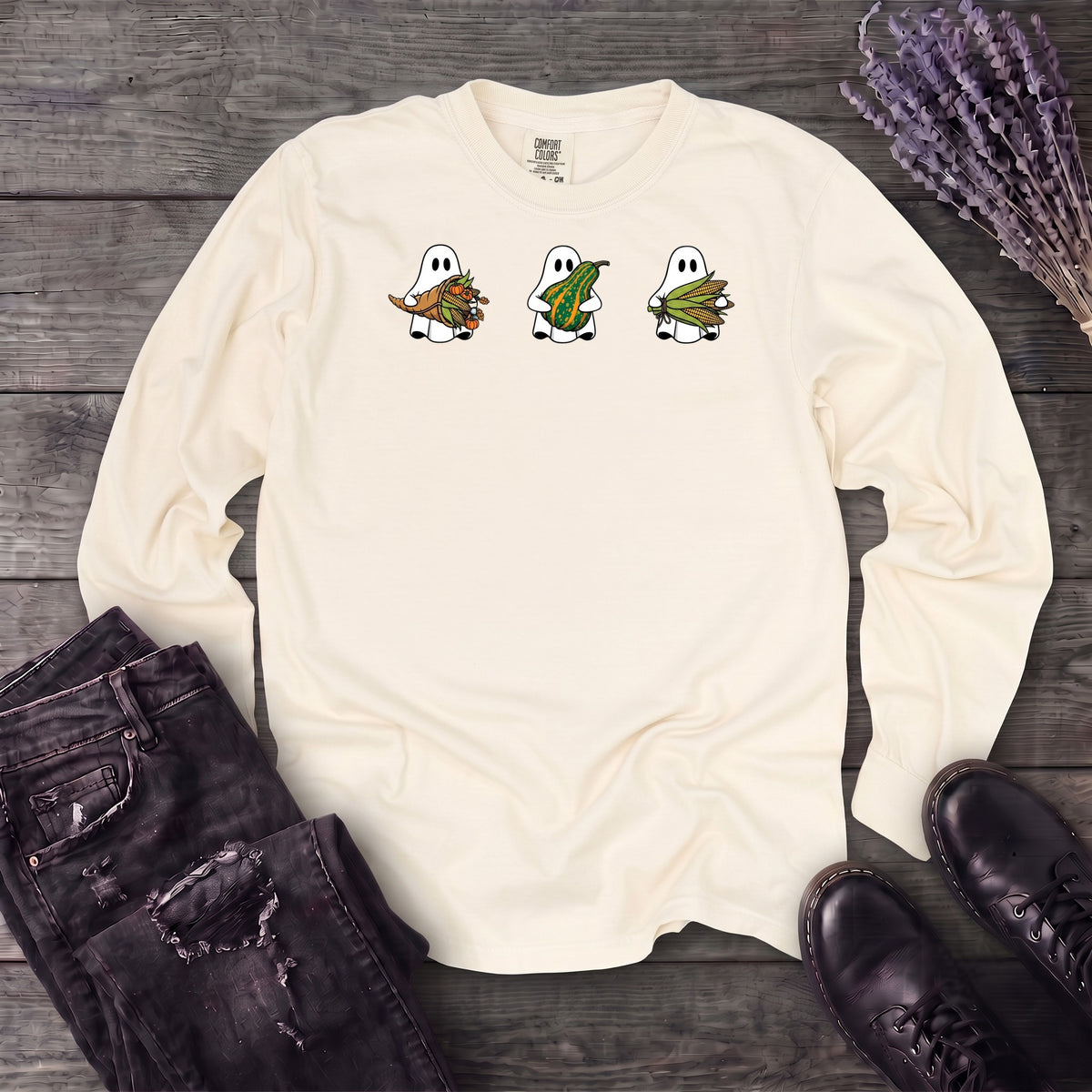 Ghosts Autumn Gourds Long Sleeve T-Shirt