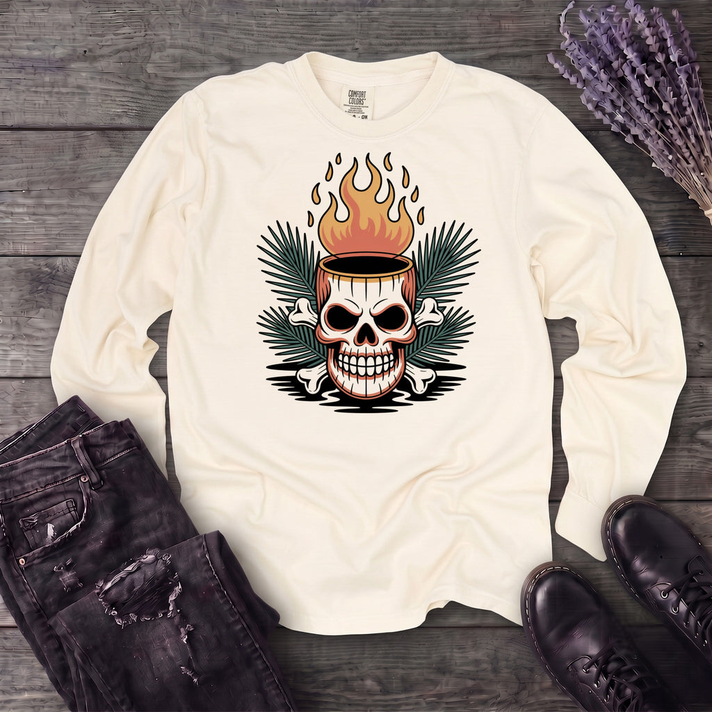 Tiki Skull Drink Long Sleeve T-Shirt