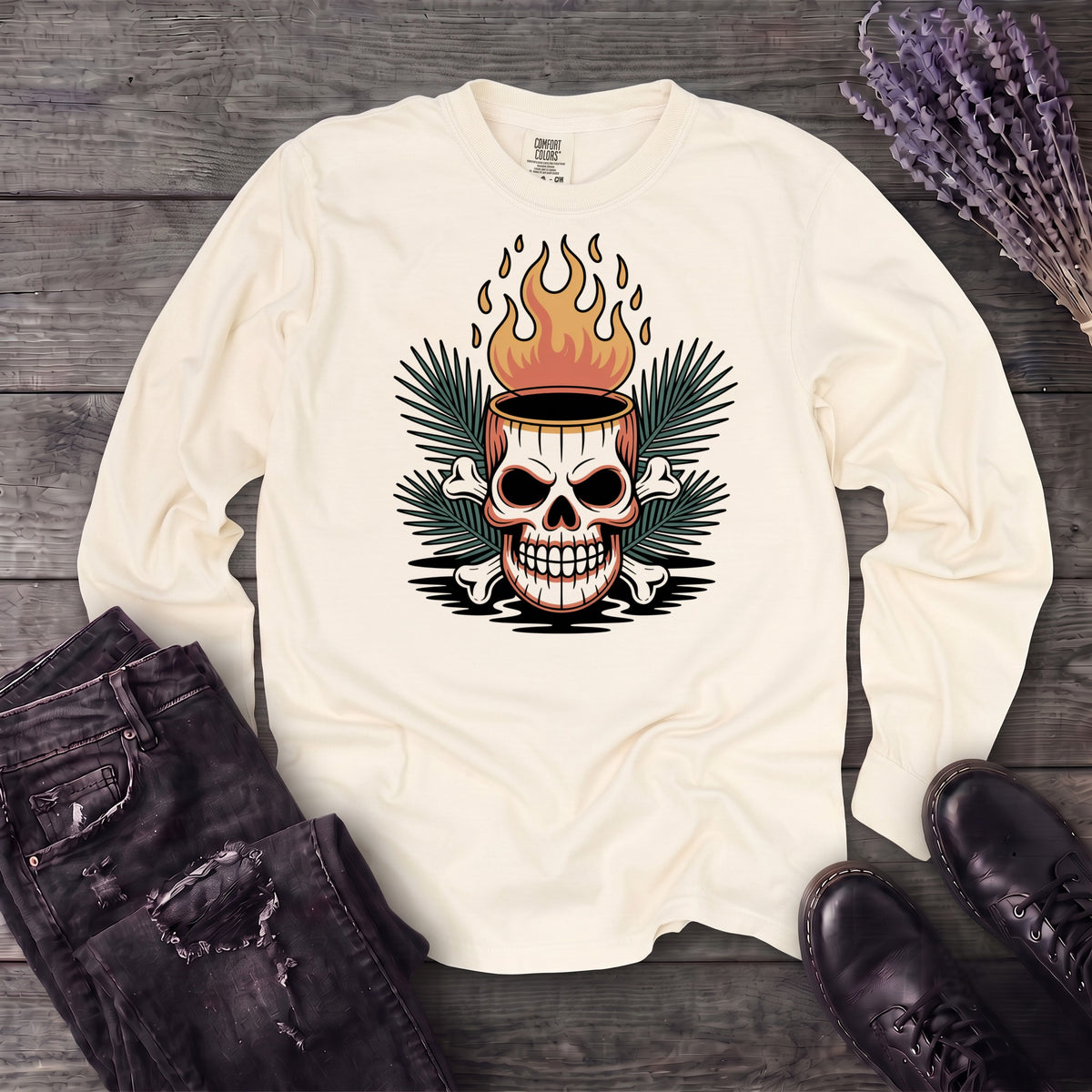 Tiki Skull Drink Long Sleeve T-Shirt