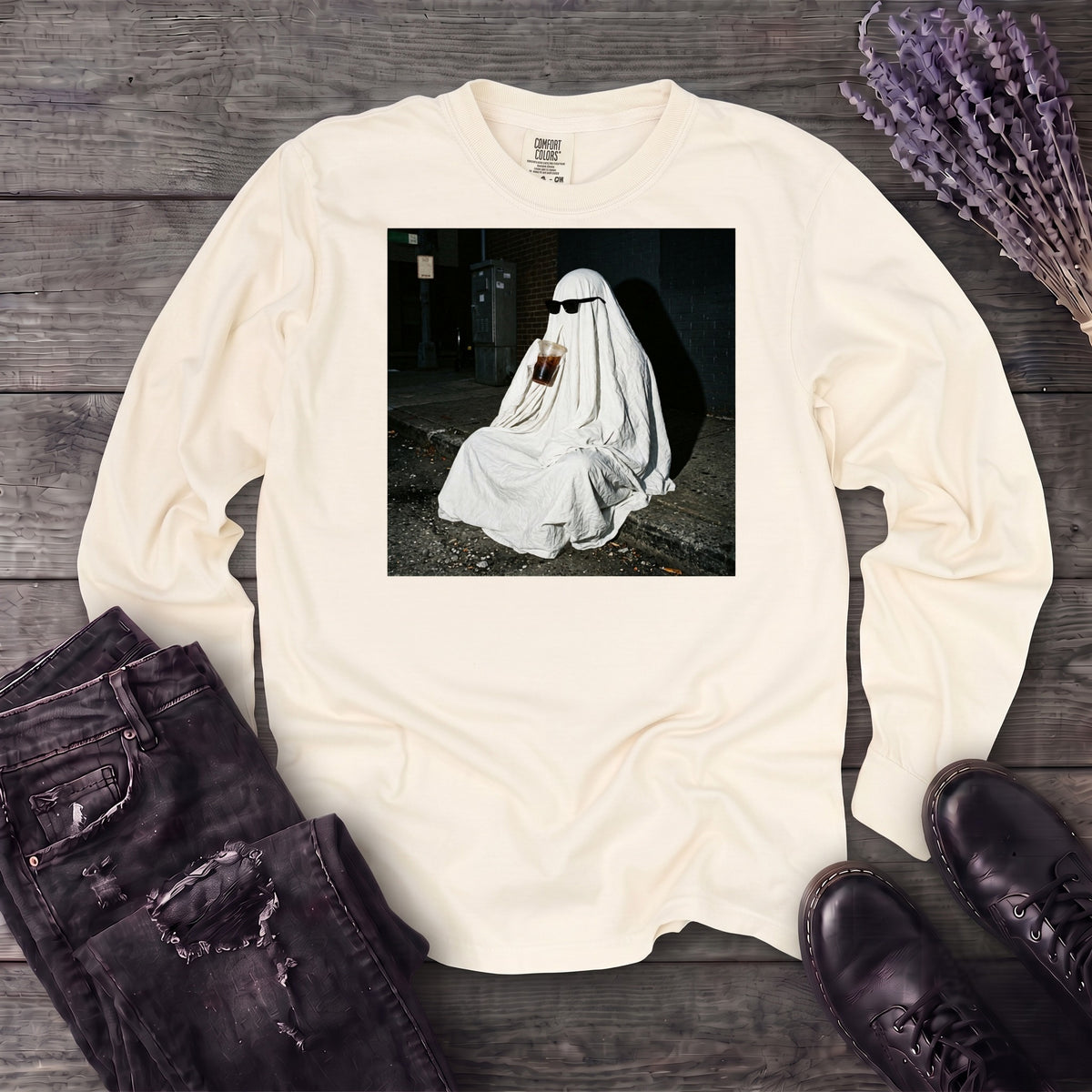 sheet ghost iced coffee curb meme Long Sleeve T-Shirt