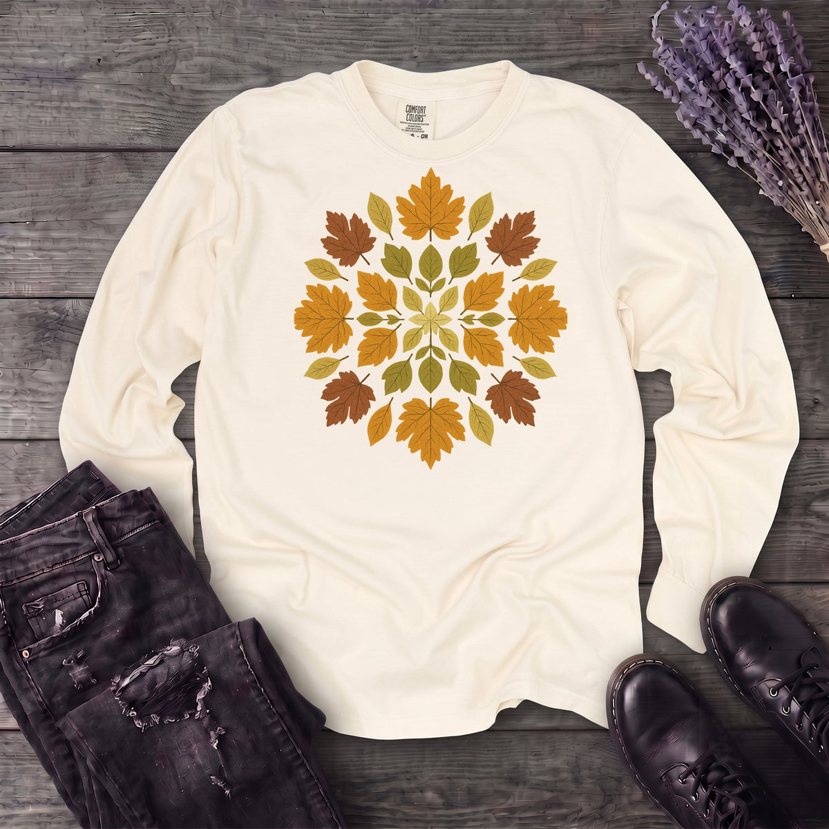 autumn leaves mandala Long Sleeve T-Shirt