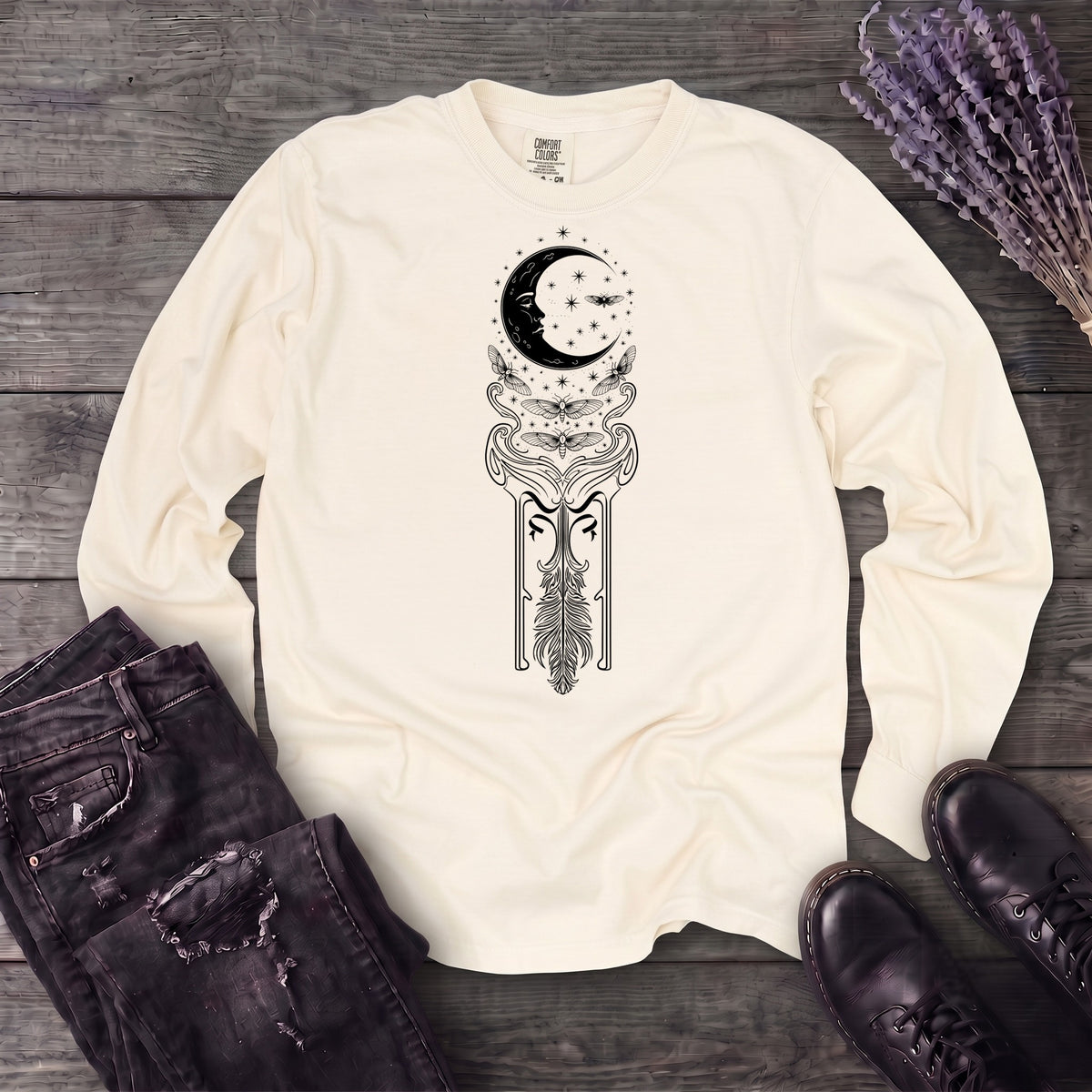 Art Nouveau Crescent Moths Long Sleeve T-Shirt