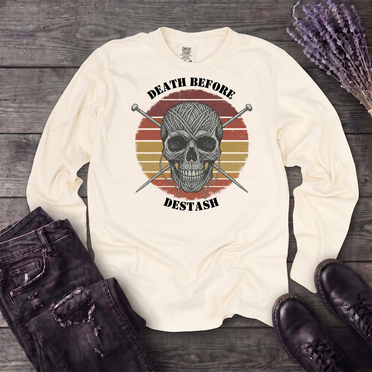 Death Before Destash Yarn Skull Long Sleeve T-Shirt