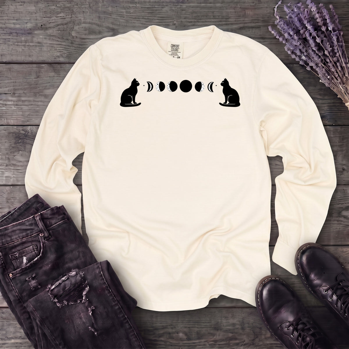 Cat Moon Phases Long Sleeve T-Shirt