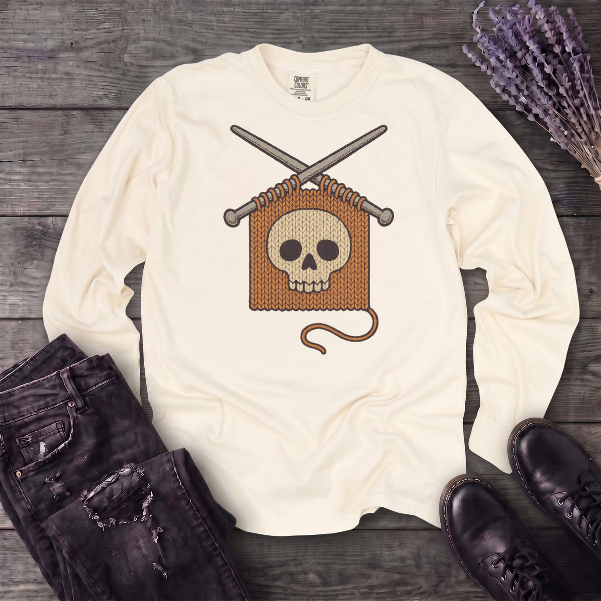 Knit Skull Long Sleeve T-Shirt