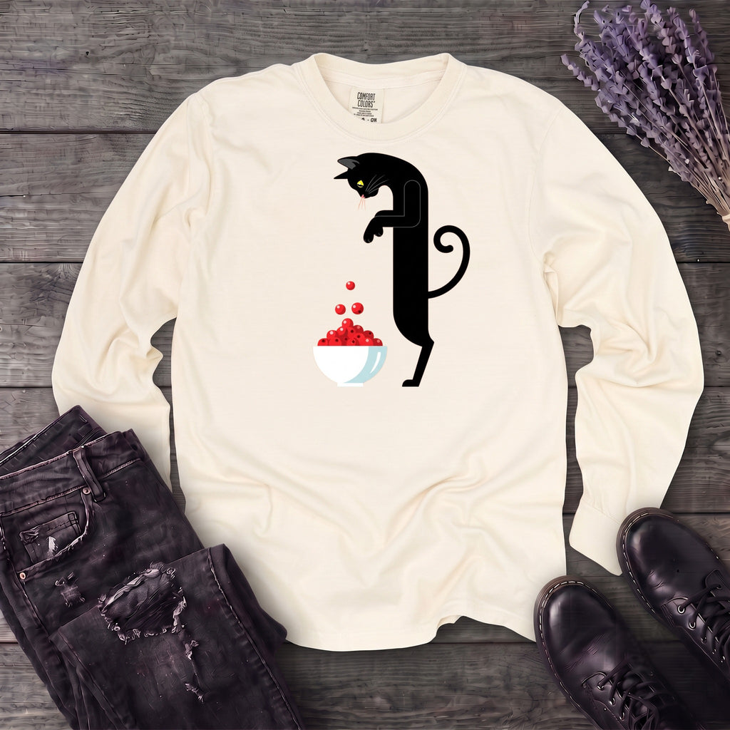 Black Cat And Cranberries Long Sleeve T-Shirt