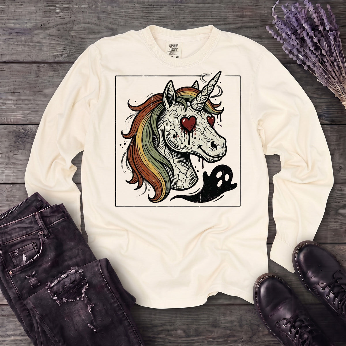 grunge zombie unicorn Long Sleeve T-Shirt