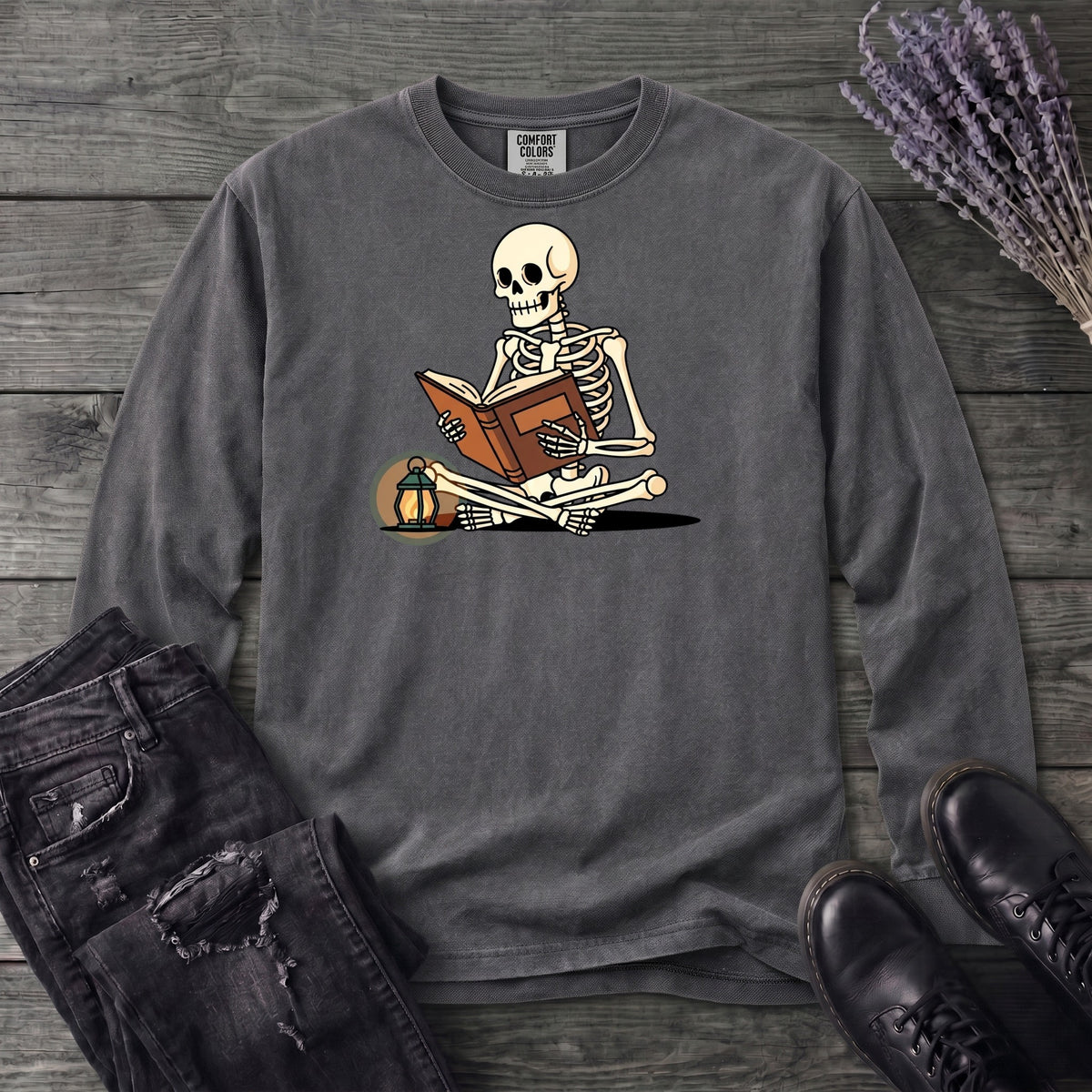 Skeleton Reading Long Sleeve T-Shirt
