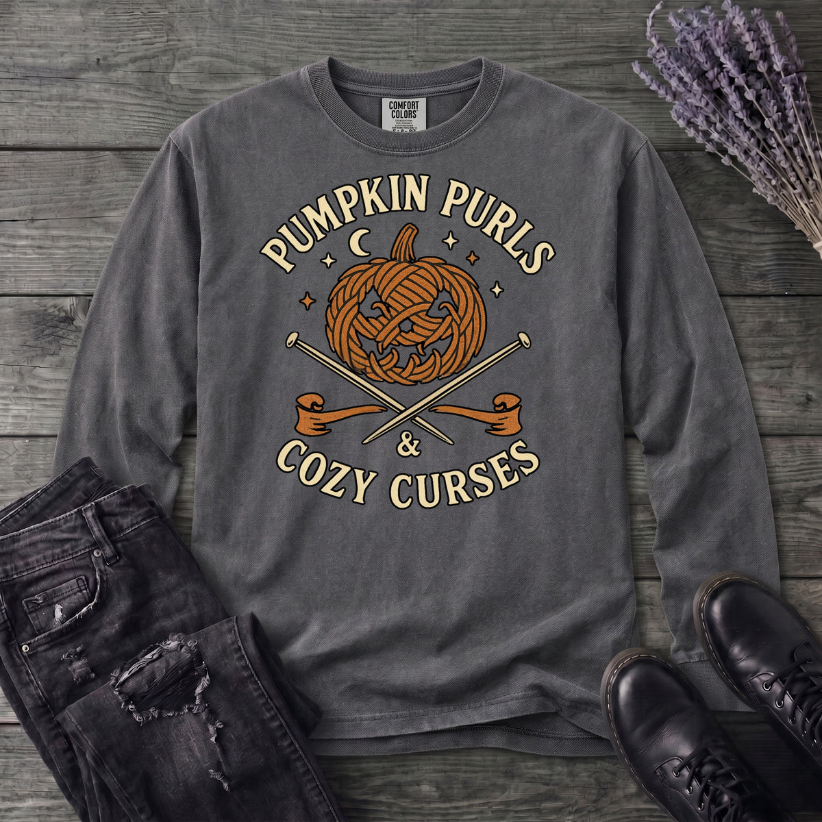 Pumpkin Purls And Cozy Curses Long Sleeve T-Shirt