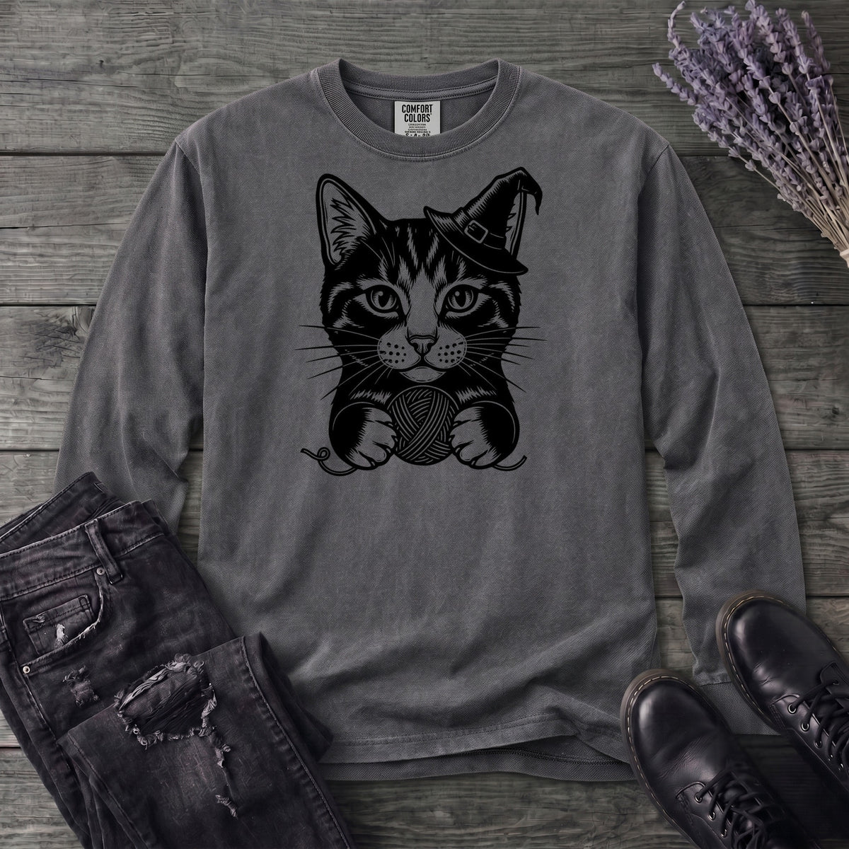 Witchy Yarn Cat Long Sleeve T-Shirt