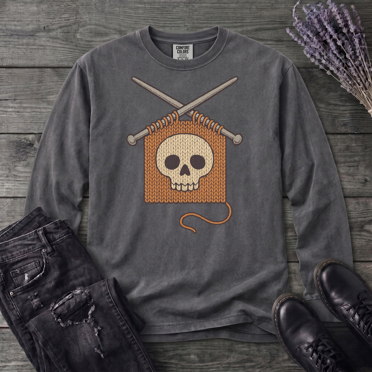 Knit Skull Long Sleeve T-Shirt