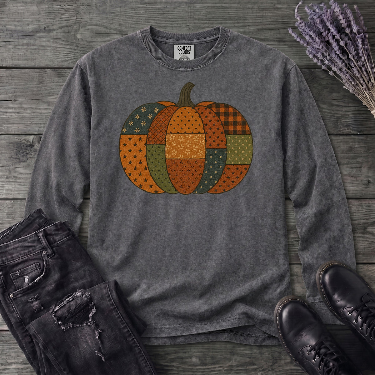 Patchwork Pumpkin Long Sleeve T-Shirt