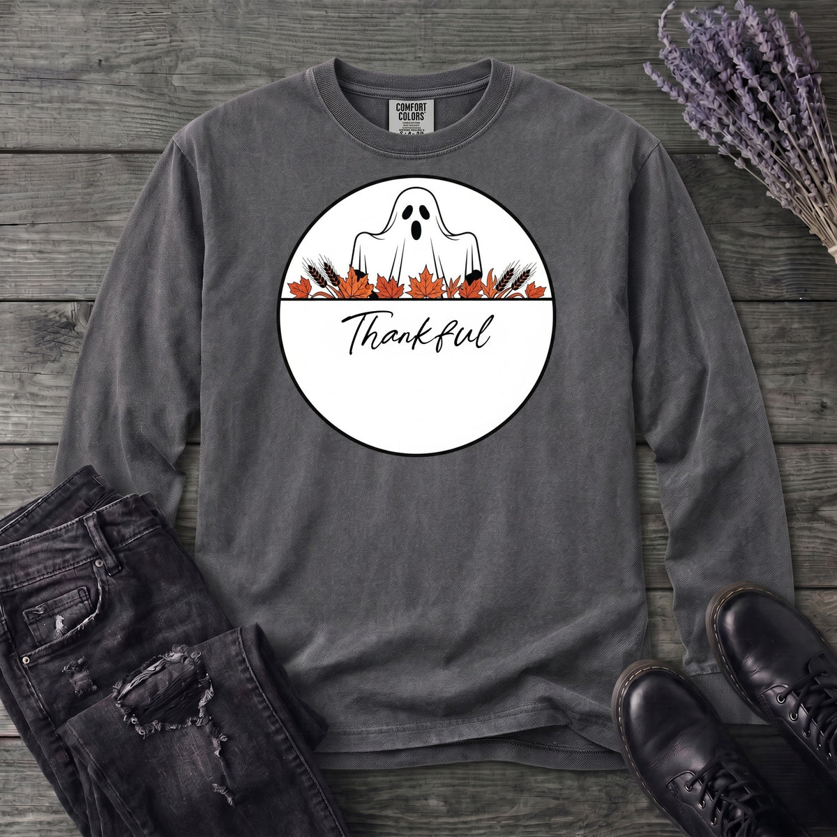 Ghost Thankful Badge Long Sleeve T-Shirt