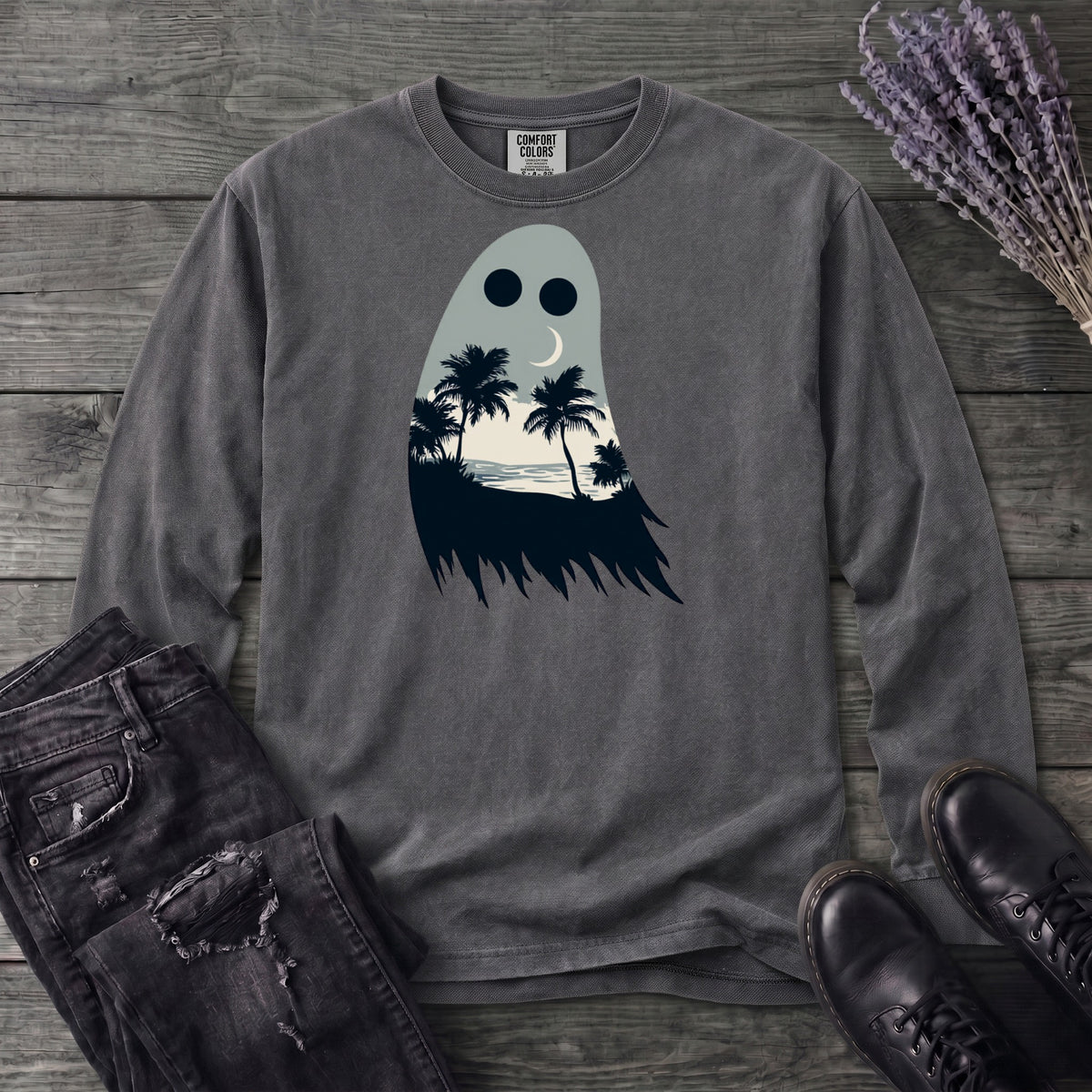 tropical ghost silhouette Long Sleeve T-Shirt