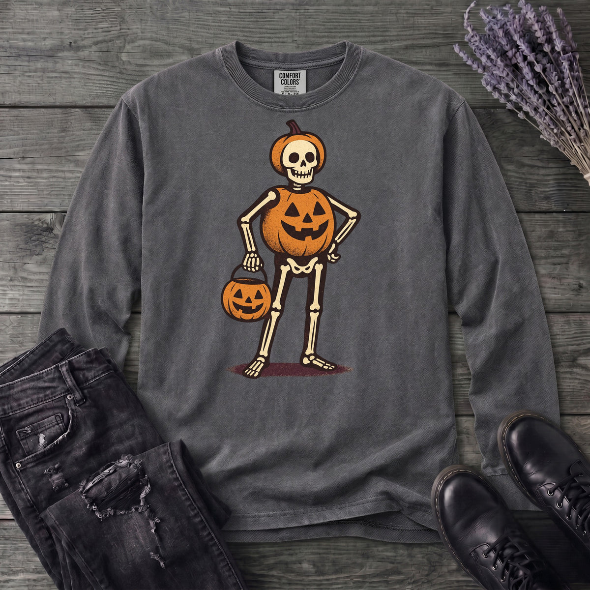 Skeleton Jack O Lantern Costume Long Sleeve T-Shirt