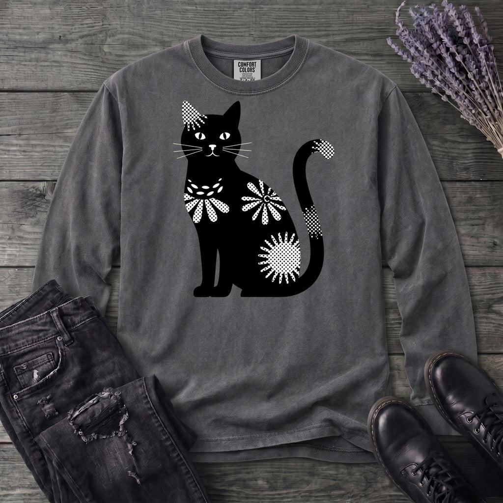 Retro Texture Black Cat Long Sleeve T-Shirt