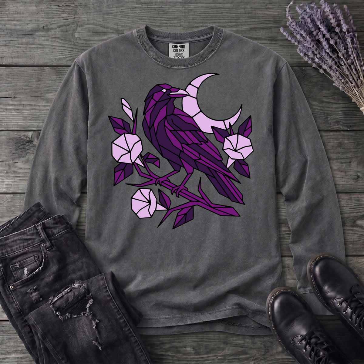 Geometric Crow Long Sleeve T-Shirt