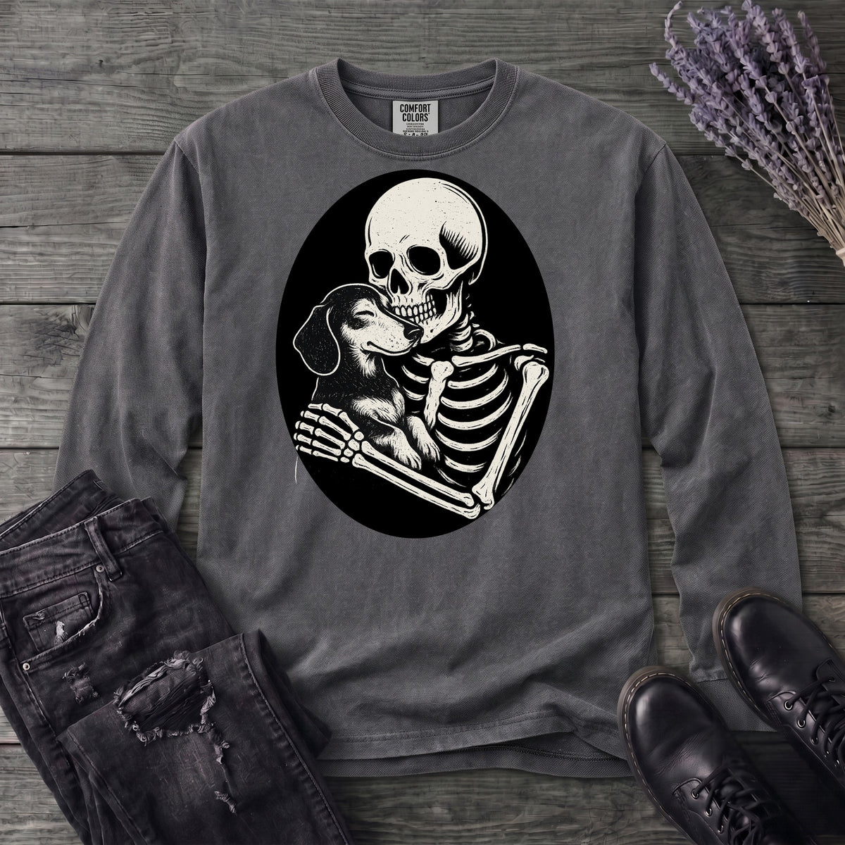 Skeleton Dachshund Hug Long Sleeve T-Shirt