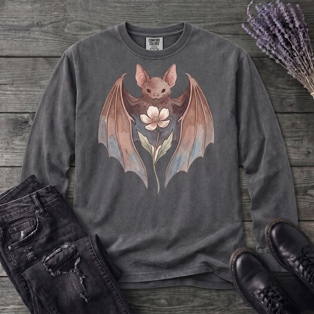 Watercolor Bat Long Sleeve T-Shirt