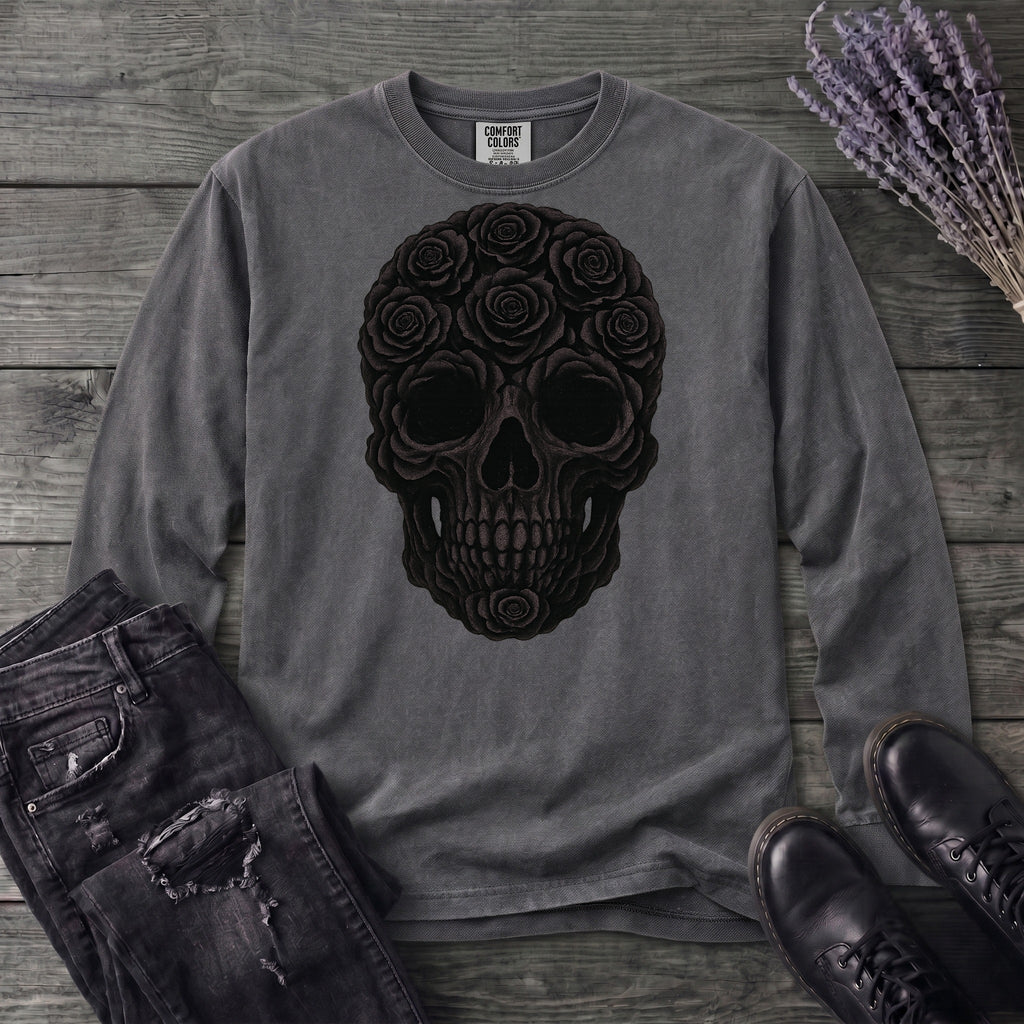 Black Rose Skull Long Sleeve T-Shirt
