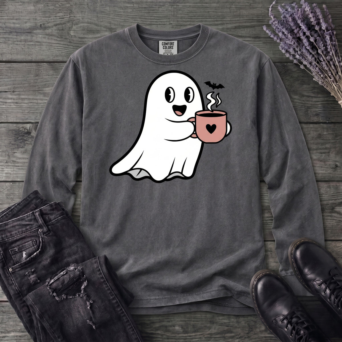 Ghost Heart Coffee Long Sleeve T-Shirt