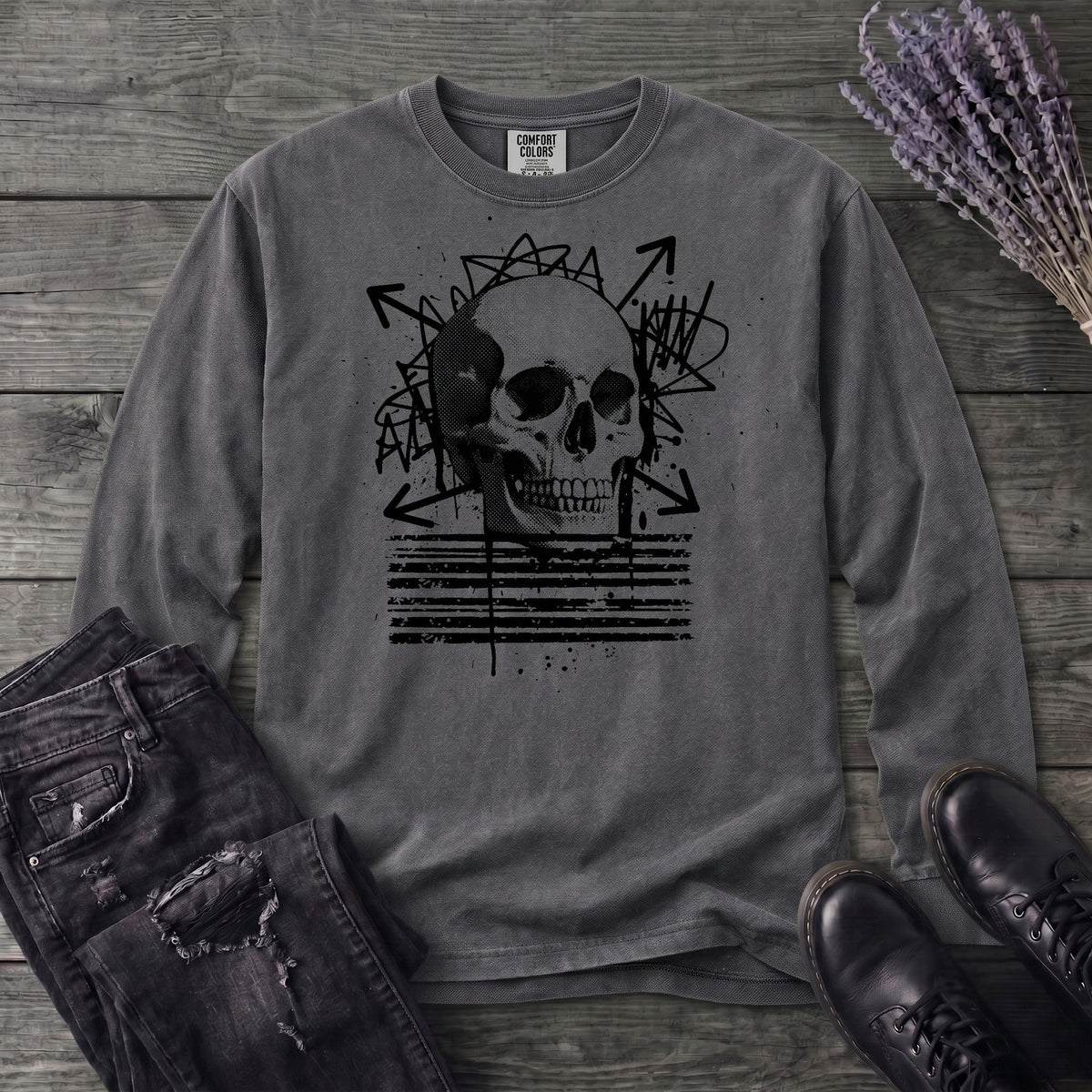Grunge Skull Long Sleeve T-Shirt