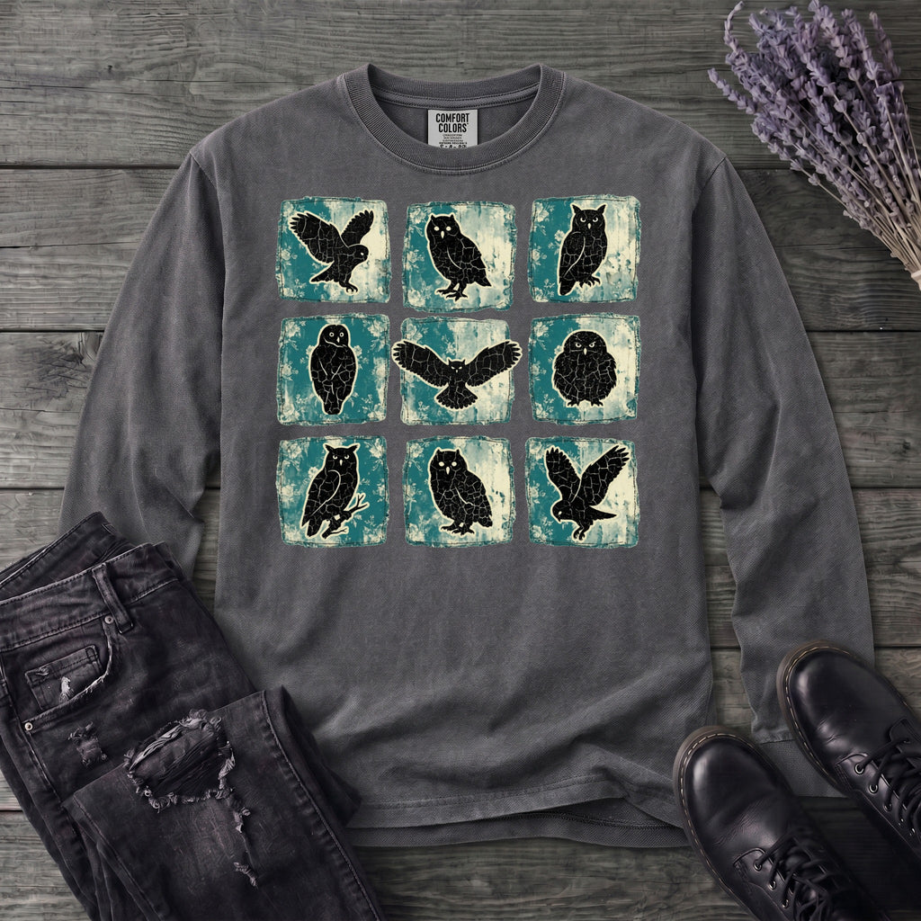 Grunge Owl Grid Long Sleeve T-Shirt