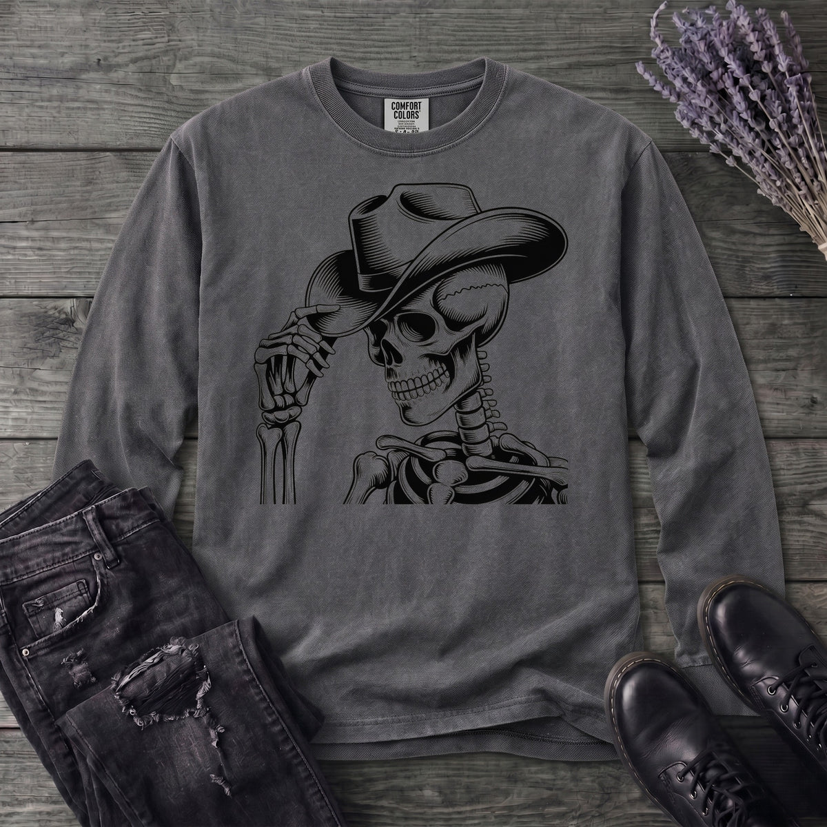 Cowboy Hat Skeleton Long Sleeve T-Shirt