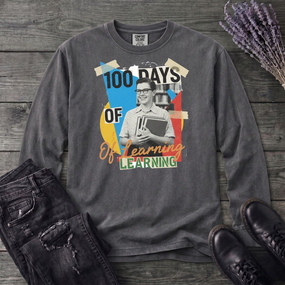 Old School 100 Days Of Learning Long Sleeve T-Shirt