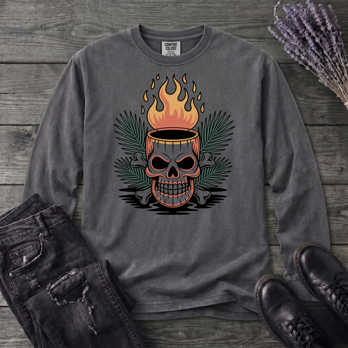 Tiki Skull Drink Long Sleeve T-Shirt