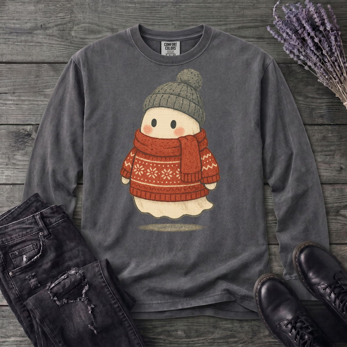 Christmas Sweater Ghost Long Sleeve T-Shirt