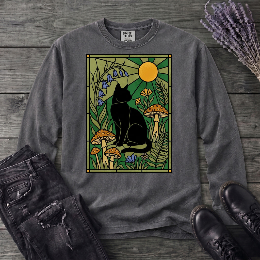 stained glass garden cat Long Sleeve T-Shirt