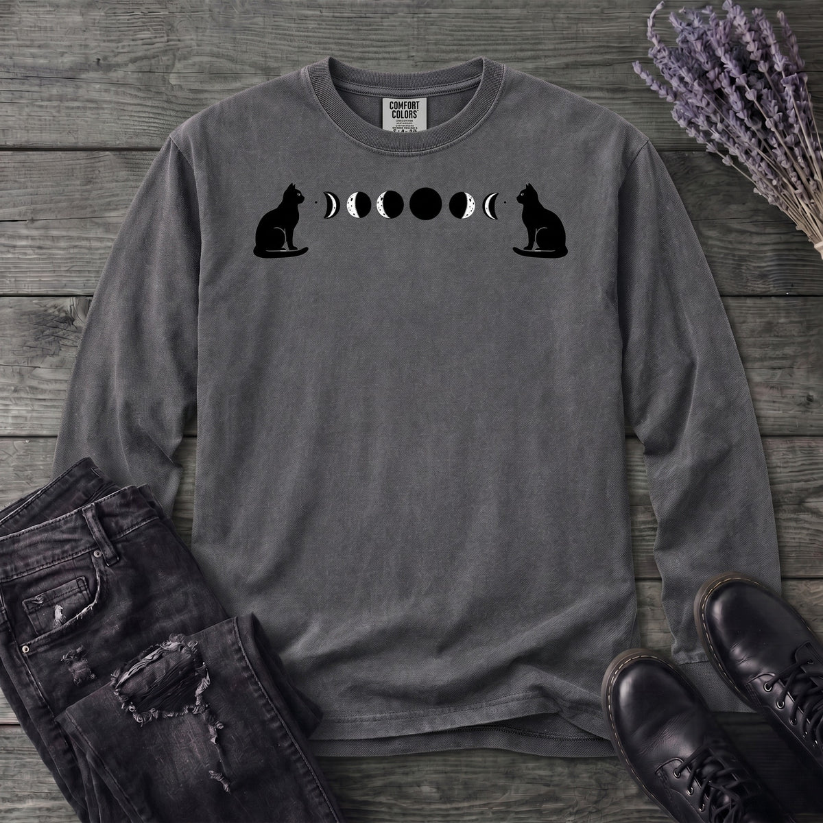 Cat Moon Phases Long Sleeve T-Shirt