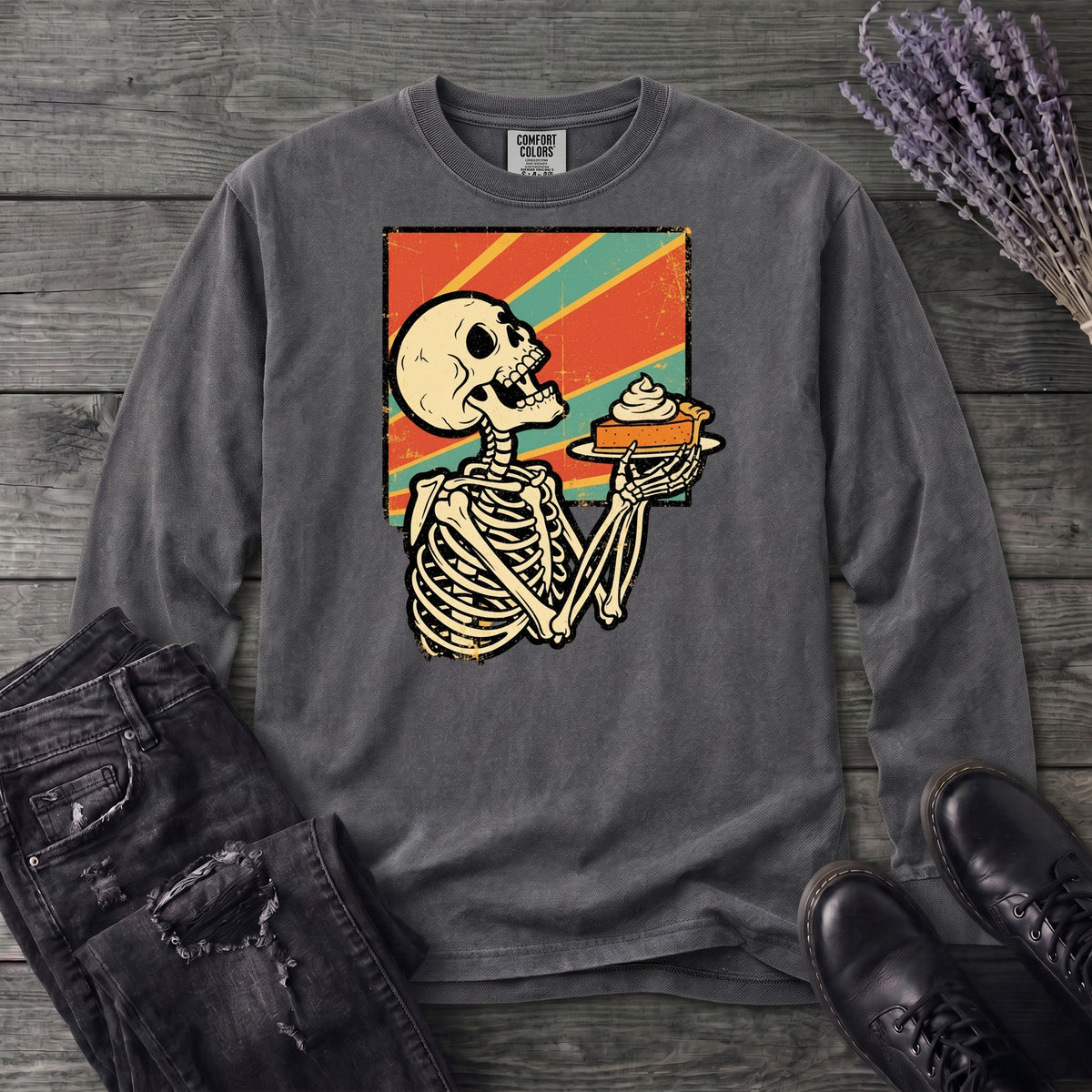 Skeleton Pumpkin Pie Grunge Long Sleeve T-Shirt