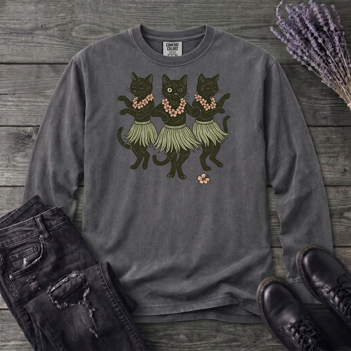 Hula Black Cat Trio Long Sleeve T-Shirt