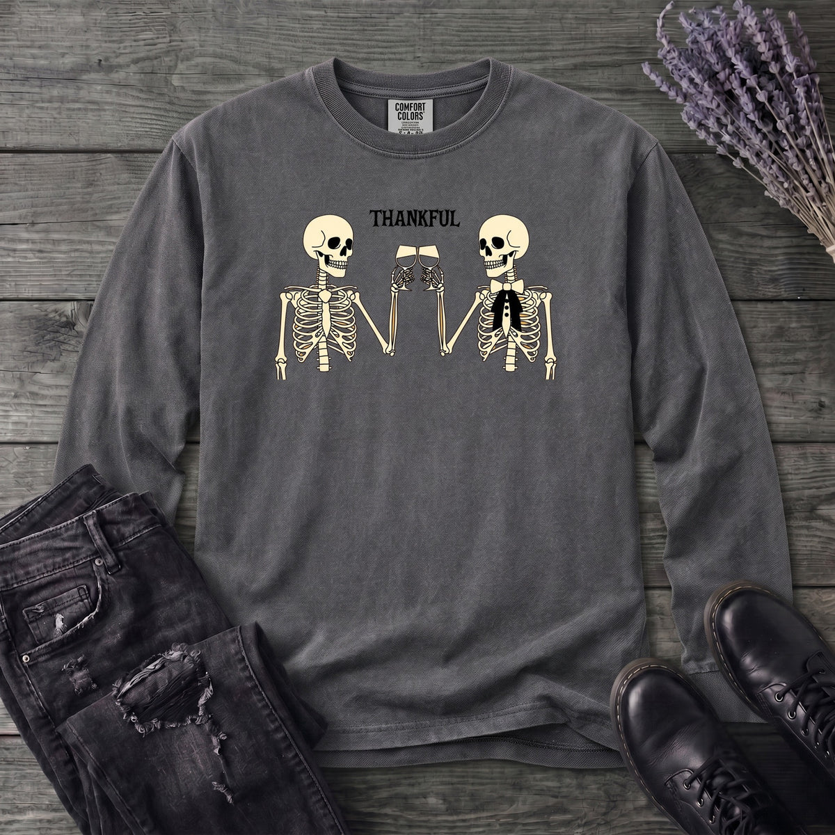 Thankful Toasting Skeletons Long Sleeve T-Shirt