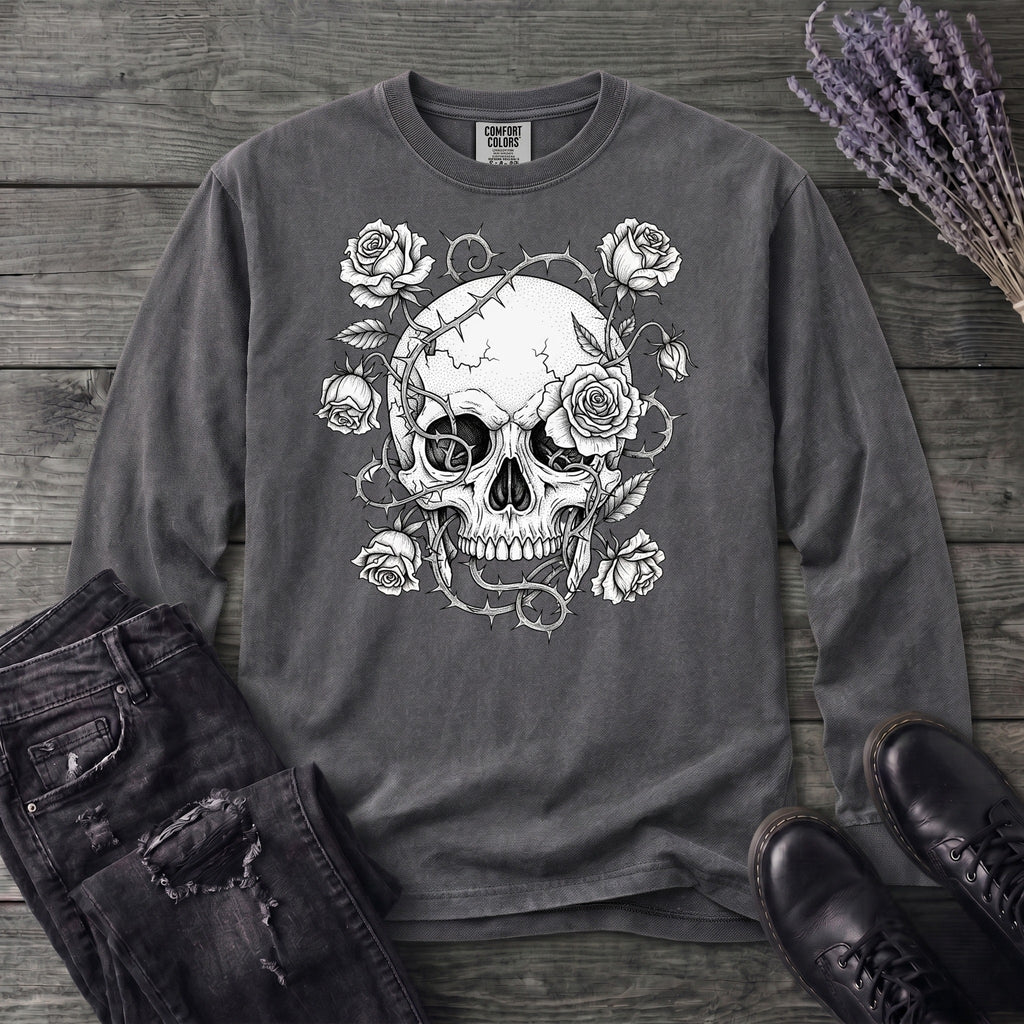 Macabre Floral Skull Long Sleeve T-Shirt