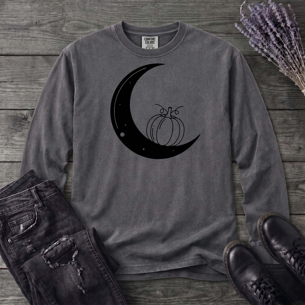Moon And Pumpkin Long Sleeve T-Shirt